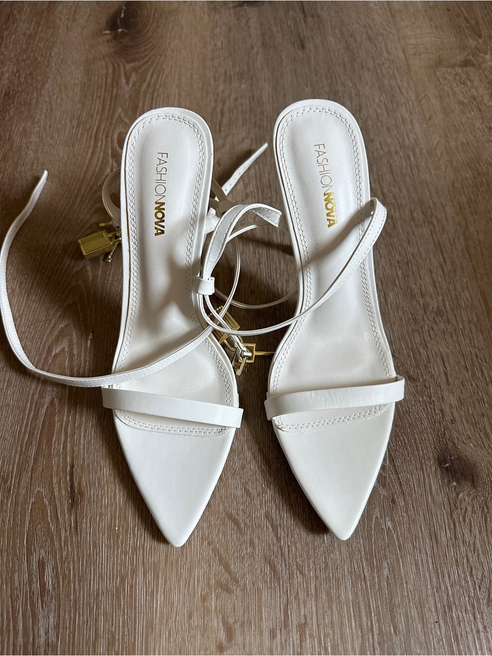 Fashion Nova White Pointed Toe Ankle Tie Heeled Sandals SH8